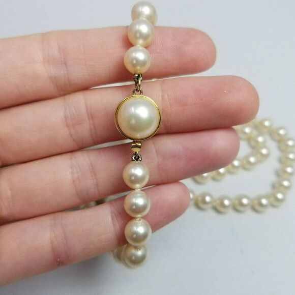 Vintage Long Faux Pearl Beaded Necklace with Sterling Silver Clasp, Classic - Picture 1 of 8